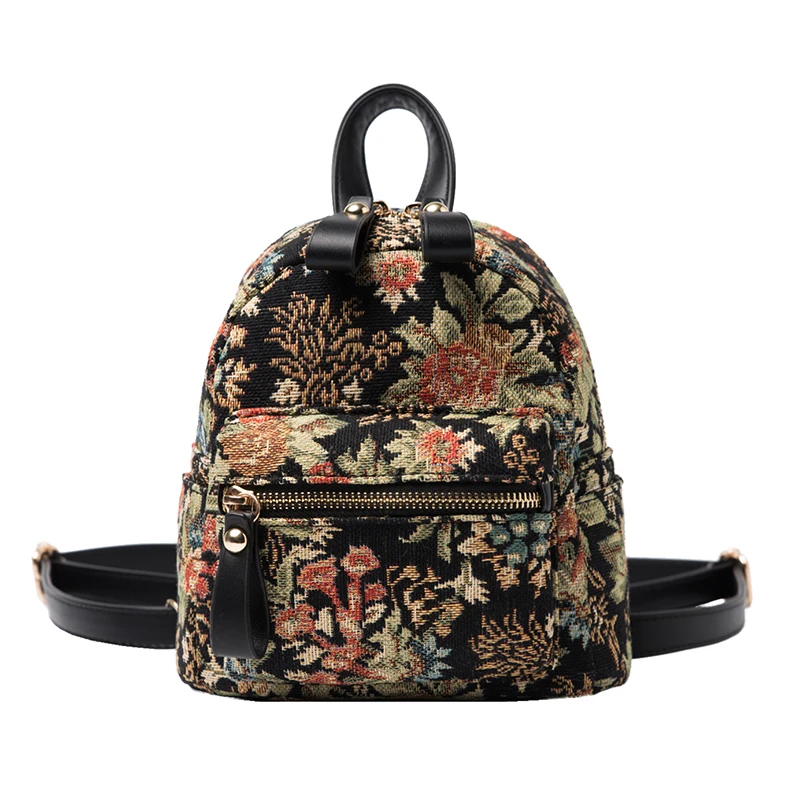 Canvas Backpack Rucksack Travel-Bags Embroidery Ethnic Handmade Vintage Women Schoolbag
