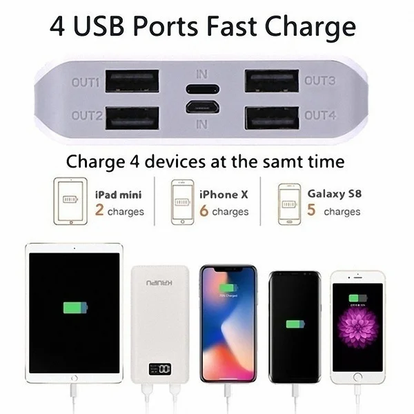 Горячая Распродажа внешний аккумулятор 30000 мАч 4 порта USB на выходе Двойной вход