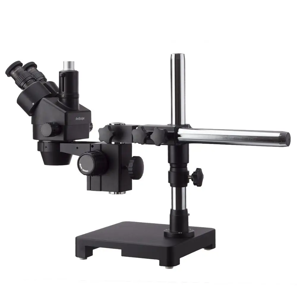 Special Price 7X-135X Black Trinocular Stereo Zoom Microscope on Single Arm Boom Stand + 144 Direction Adjustable LED Ring Light & USB3.0 10MP