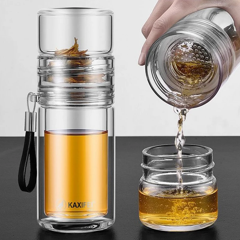 

550ml Double Walled Glass Water Bottle with Stainless Steel Tea Infuser Sports Water Bottle
