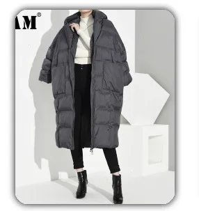 [EAM] длинное шерстяное пальто свободного кроя с люрексом, в клетку, с разрезом, парки, новинка, длинный рукав, женская мода, Осень-зима, 19A-a409