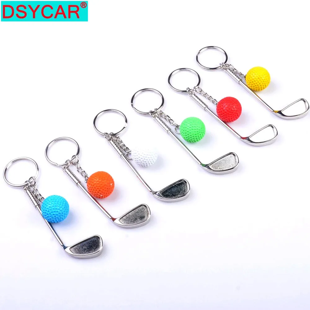 

DSYCAR 1Set Mini Keychain Key Ring Golf Racket Ball Pendant Metal Key Clasps Split Keyring Sports Clubs Lovers Birthday Christma
