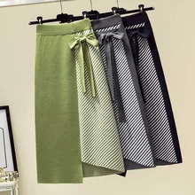 Для женщин разрез сзади элегантное платье миди-юбка-карандаш Осенняя зимняя Повседневное вязаная юбка, юбка-пачка с Высокая Талия юбки, женские Юпи женские юбки