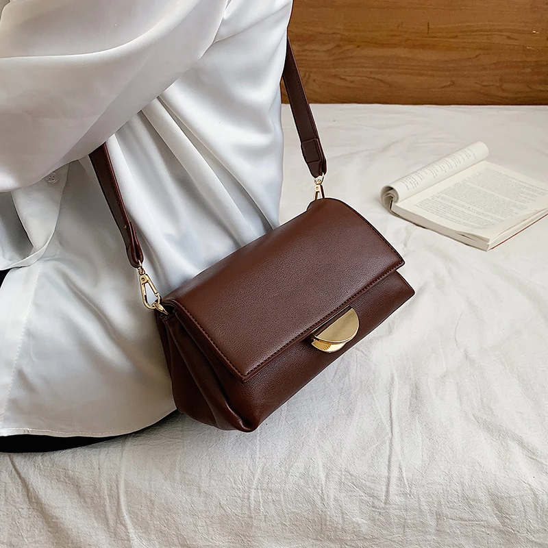 

Lady Solid Color PU Leather Crossbody Bags For Women 2020 Fashion Simple Shoulder Messenger Bag Female Handbags