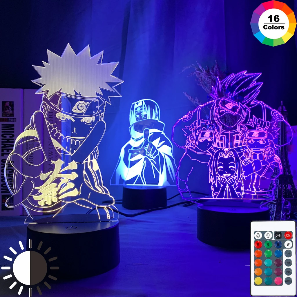Acrylic Led Night Light Anime Naruto Itachi Uchiha 3D Lamp Bedroom Decoration 