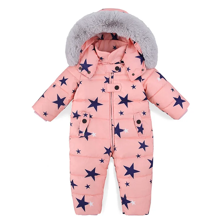 Russian Winter Kids Baby Snowsuit Fleece Liner Thick Warm Down Rompers Hooded Toddler Boys Girls Winter Jacket Ski Suit Outdoor