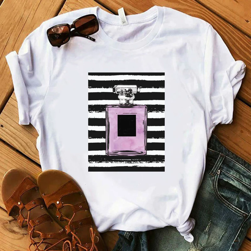 Парфюмер, Цветочная полосатая футболка, женская футболка, летняя рубашка, Женская Роскошная брендовая уличная футболка, Топы, графические футболки для женщин, Kawaii - Цвет: Тёмно-синий