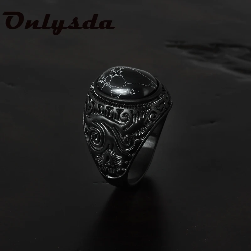 Stainless Steel Finger Ring Black Stone For Men Women Engagement Wedding