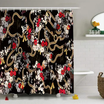 

Retro 3D Printing Chain Luxury Shower Curtain Leopard Print Bath Curtain With Free Hooks For Bathroom Waterproof Shower Screen