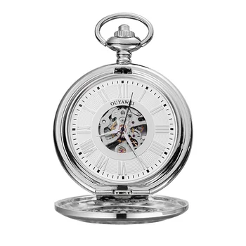 

Sliver Case Men's Watch Hollow Hand Wind Mechanical Pocket Watch With Chain Xmas Gift For Men OYW-P07 Reloj de bolsillo