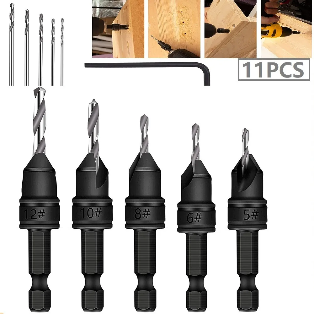 Free shipping Delivery 5pcs HSS Countersink Drill Bit Set 1/4'' Hex Shank Woodworking Pilot