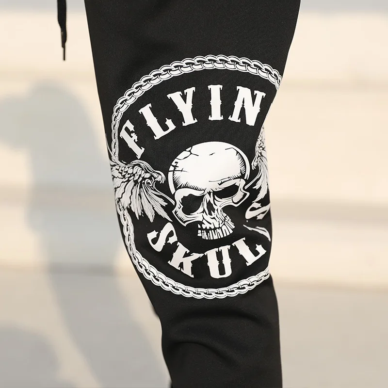 

Flying Skull Autumn And Winter Large Size Printed Trousers Thread Foot Mouth Casual Versatile Skinny Pants Customizable