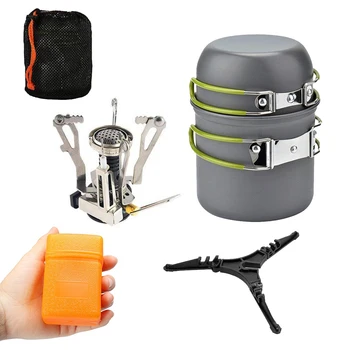 

Camping Cookware Set with 3000W Camping Stove Cooking Pots Pans Tank Bracket For Outdoor Picnic Camping Hiking Backpacking