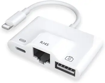 

RJ45 Ethernet LAN Wired Network Adapter,3 in 1 Wired Ethernet and USB 3 Camera Adapter and Charger Port Compatible with iPhone