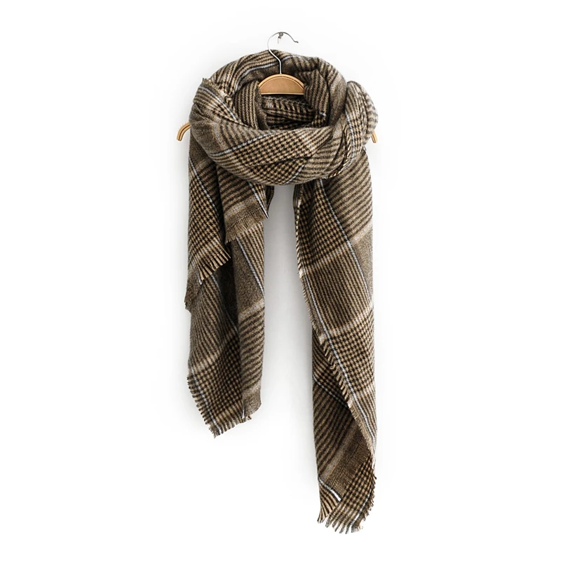 Tangada женский модный винтажный клетчатый серый шарф Новое поступление Зимний толстый длинный шарф для женщин XYY02 - Цвет: Коричневый