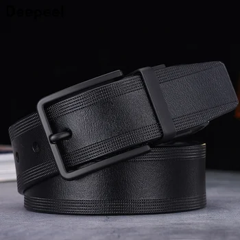 

Deepeel 1pc 3.8X120/125cm Casual Black Pin Buckle Leather Belt Business Men Genuine Belts Match Jeans Crafts Decoration YB102