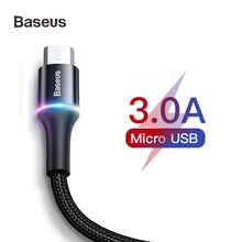 Baseus Micro USB кабель 2A 3A Быстрая зарядка зарядное устройство с светодиодный мини usb кабель 3 м для Xiaomi Android мобильный телефон провод шнур
