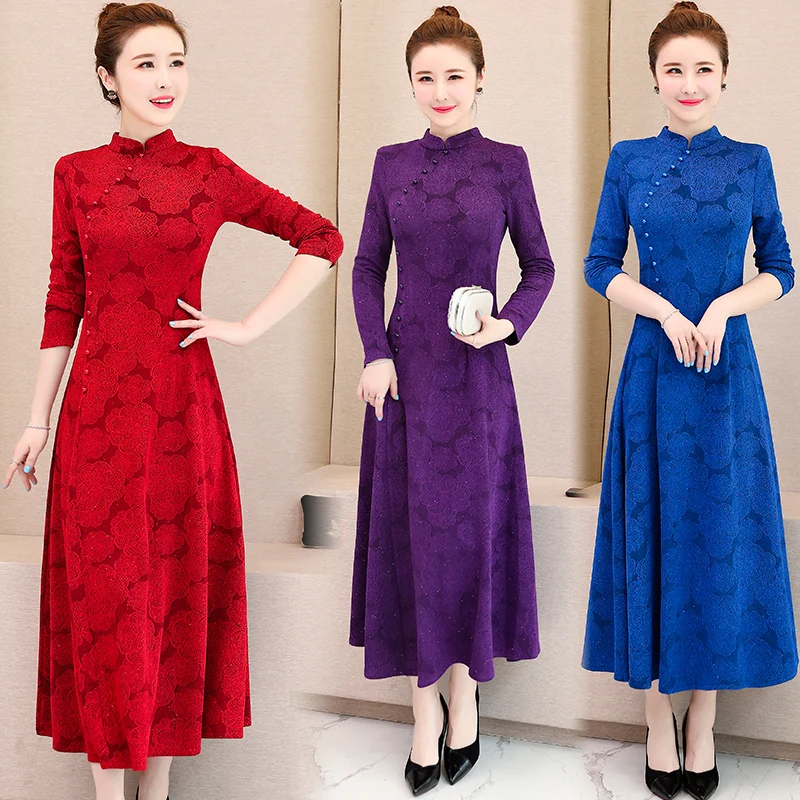aodai женское платье cheongsam с цветочной вышивкой улучшенное qipao длинные платья в китайском стиле Восточное свадебное платье невесты