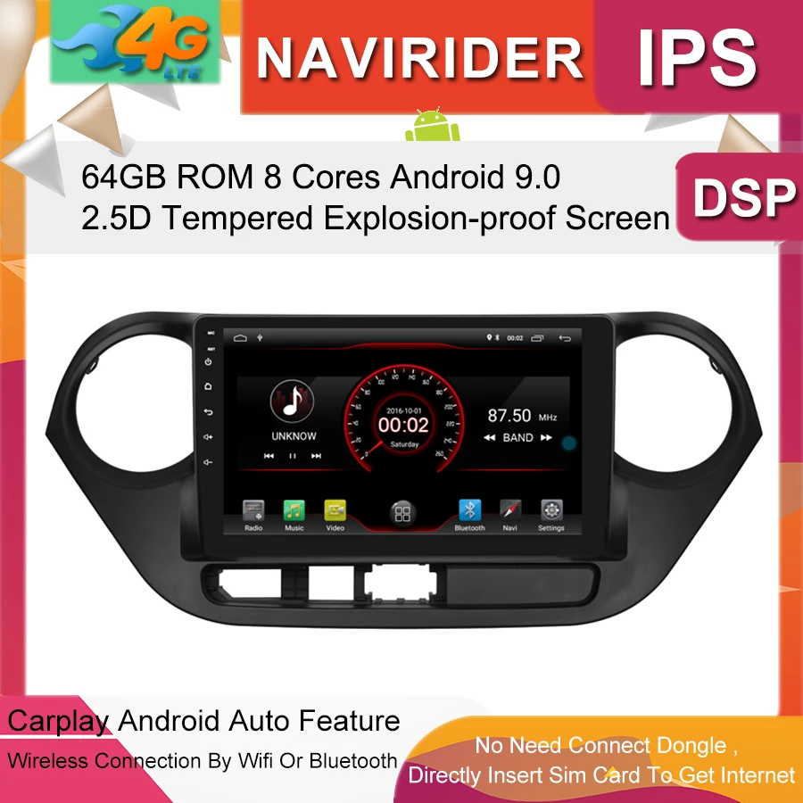 Автомобильный мультимедийный плеер 9 дюймов ips экран монитор gps магнитофон Bluetooth Android 9,0 для HYUNDAI i10 RHD- Авто Аудио