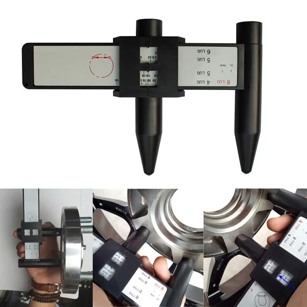 

Wheel Rim Bolt Pattern Sliding PCD Measuring Tool Gauge Ruler 4 5 6 8 Holes PCD ruler Lugs Hub Pitch Measurement Tool