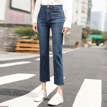 

Nonis 2019 New Korea High Waist Slim Straight Women Jeans Ankle Length Casual Street Wear Denim Pants Vintage Pencil Pants