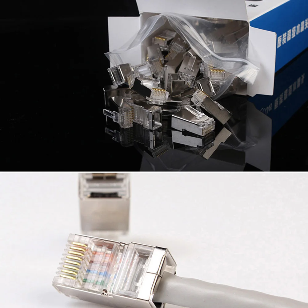 100 шт. прозрачный Металлический Щит RJ45 модульная штепсельная вилка RJ 45 8P8C CAT6