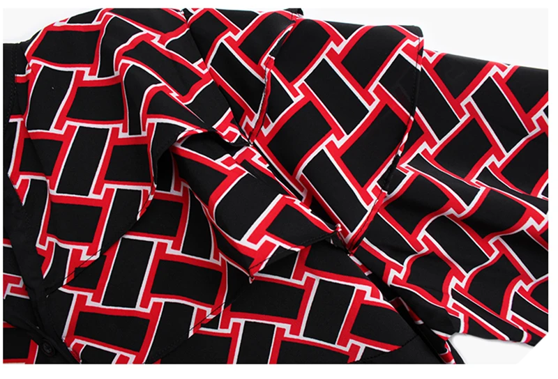 [EAM] Women Red Pattern Printed Big Size Dress New Stand Collar Long Sleeve Loose Fit Fashion Tide Spring Autumn 2020 1DA115