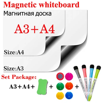

Soft Magnetic Whiteboard Dry Erase Calendar Mini White Board Bulletin Board Message Board Set Package A3+A4 4Pen 1Eraser 6Tack