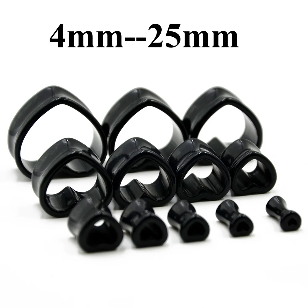 Acrilico amore nero bianco a forma di cuore Hollow trasparente Ear Gauge Piercing Clear Ear Tunnel Ear Expander 4mm-25mm