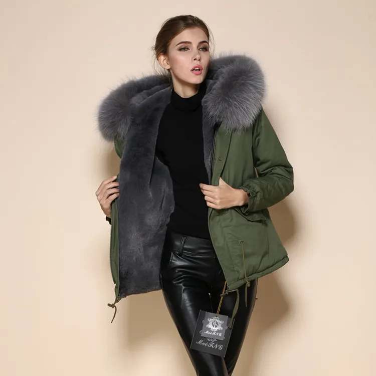 

2018 Autumn And Winter New Products Korean-style WOMEN'S Cotton Padded Clothing MR & Amp; MR's Furs Gray Raccoon Fur Collar Warm
