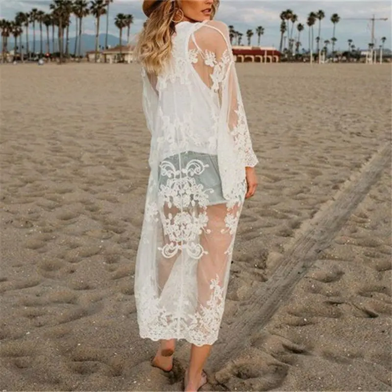 Кружевное пляжное парео пляжной одежды Плавание, пляжный костюм, накидка, Playa парео-туники для пляжного зонтика кимоно Плавание одежда Для женщин кружевное пляжное платье# Q767 - Цвет: 649 White