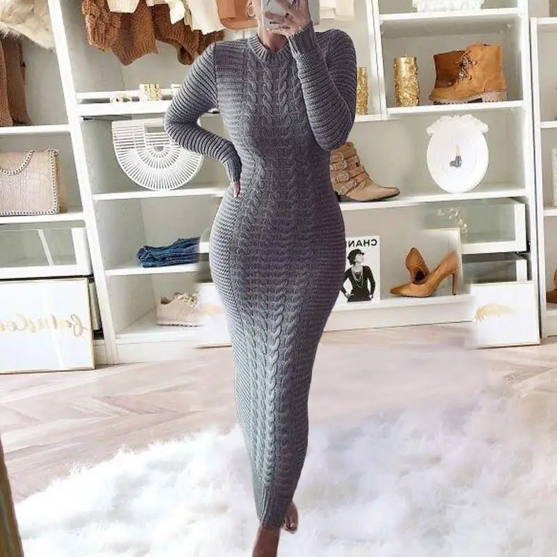 Women Knitwear Long Sweater Dress for Casual Fashion