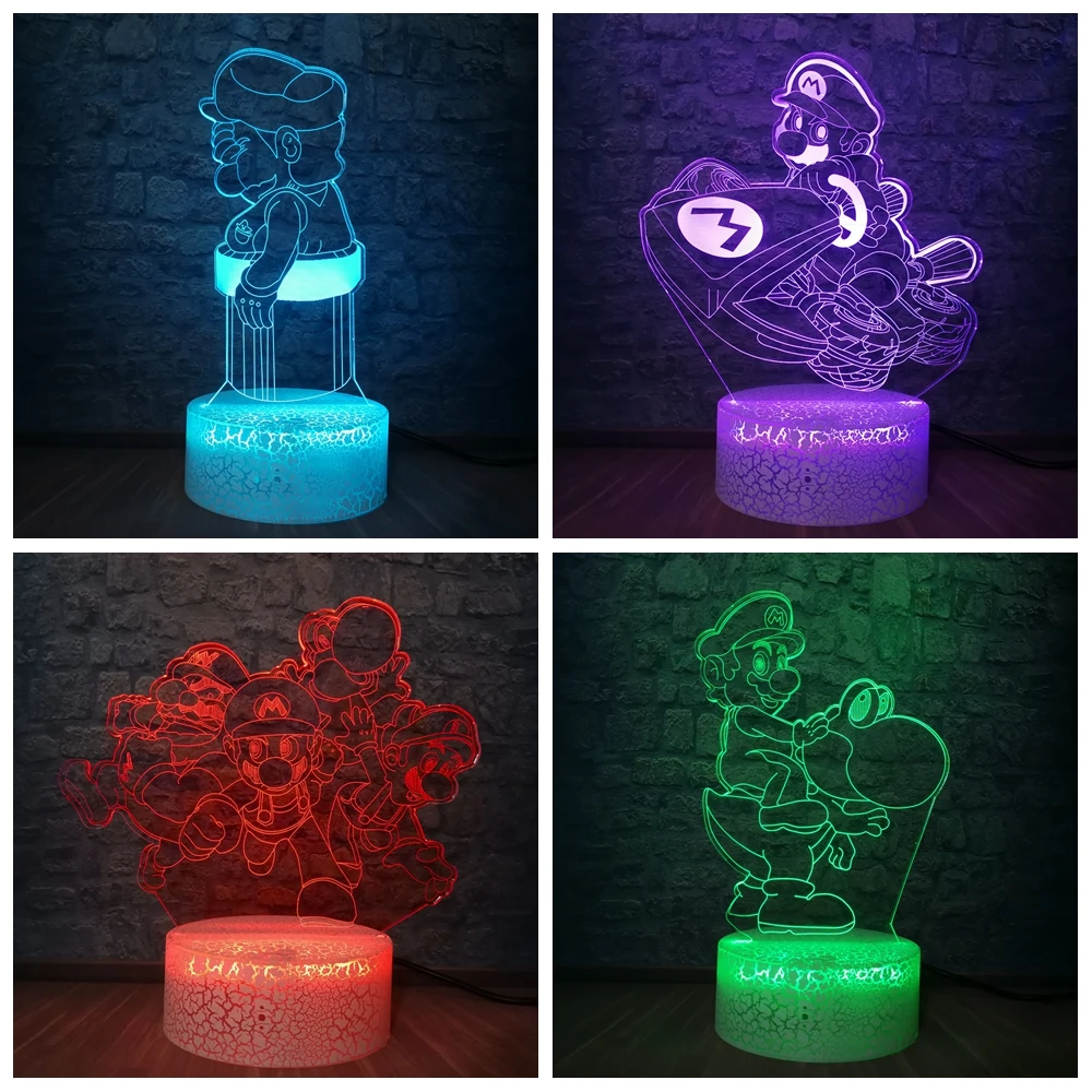 

3D LED USB Cartoon Game Figure Super Acrylic Novelty Yoshi Mario Night Light Desk Lamp 7 Color Gradient Child Xmas Kids Gifts