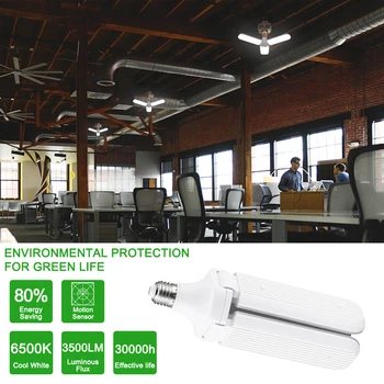 

45W 60W E27 LED Bulb Super Bright Foldable Fan Blade Angle Adjustable Ceiling Lamp Home Energy Saving Lights Motion Sensor