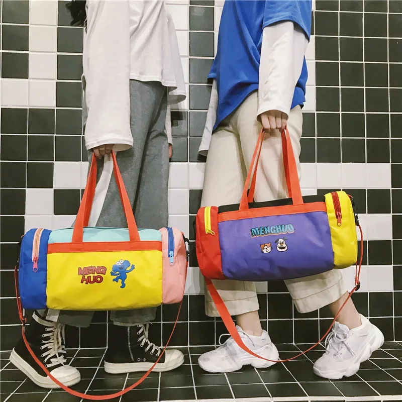 

2018 New Style Origional Mixed Colors Tubular Shoulder Bag Contrast Color Cute Cartoon Creative Short Term Travel Bag Shoulder B
