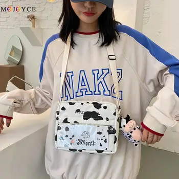 

Fashion Cow Print Crossbody Bags for Women 2020 Canvas Clear Splicing Money Pouch Casual Zipper Small Shoulder Handbags