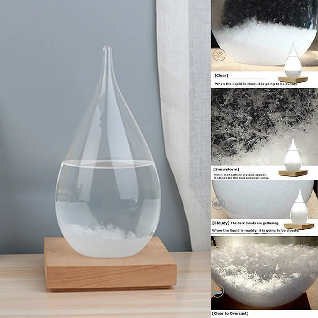 Настольная капелька штормовая стеклянная бутылка, предсказатель погоды, монитор, барометр с деревянной основой для домашнего декора#15