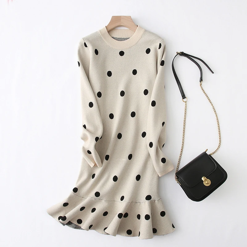 Джерси для женщин vestido elegante de manga larga con volantes otouno Invierno para mujer vestido midi de punto