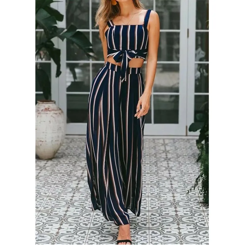 

Hirigin 2 Piece Set Women Girl Festival Clothing Sleeveless Stripe Crop Top Pants Outfits Set Casual Tracksuit Ensemble Femme