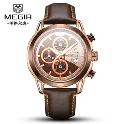 2019 MEGIR masculino часы мужские модные спортивные из нержавеющей стали кожаный ремешок часы кварцевые наручные часы для деловых людей reloj hombre