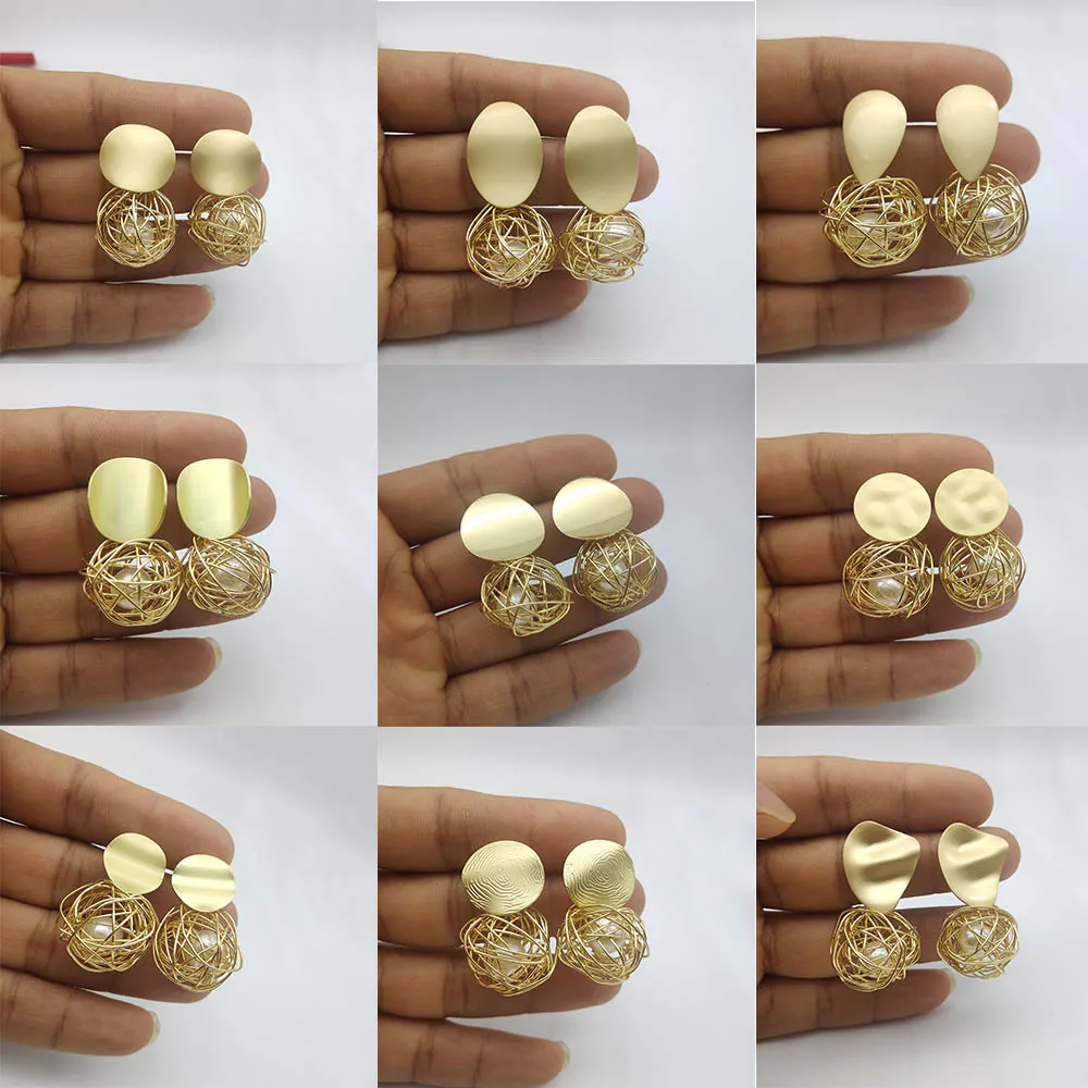 

Fashion Charm Jewelry Golden Woven Ball Pendant Earrings Golden Pendant Geometric Earrings Large Earrings for Women Jewellery