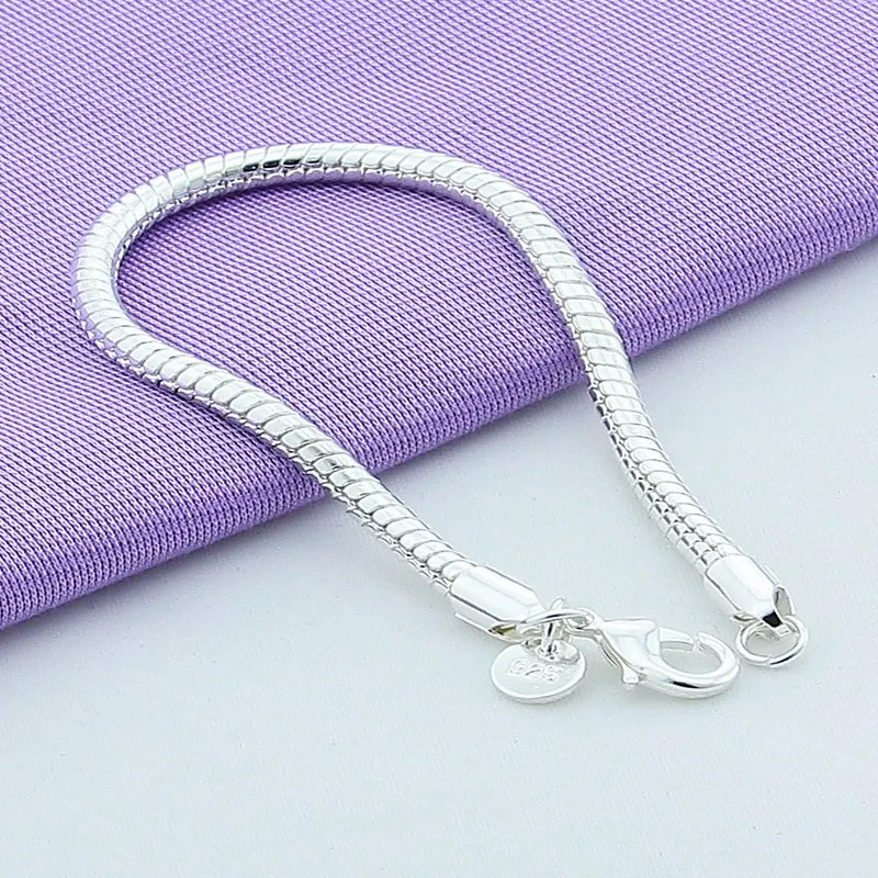 Hot Sale 925 Sterling Silver 4mm Snake Chain Bracelet For Women Men Fashion Jewelry Wholesale - Image 2