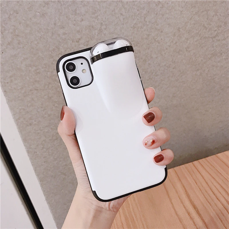 2in1 Luxury Case For iPhone 11 Pro Max XS X XR 7 8 6 6S Plus iPhone11&Air Pods Holder Slot Hard Cover For AirPods 1 2 Pro Cases
