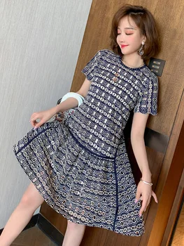 

Fashion Hollow Embroidery Jacquard Stitching Skirt Dress with Sling Two-Piece Suit Women's Fashion Summer New Style