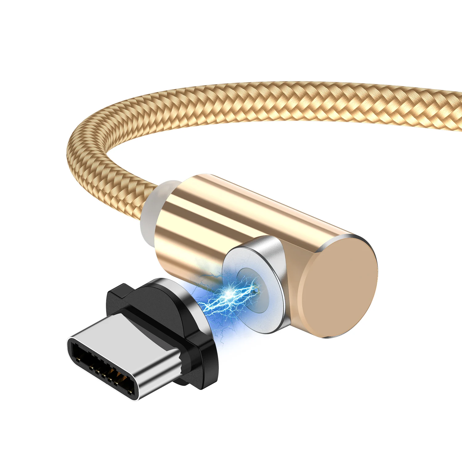 GTWIN Магнитный Micro USB кабель 90 градусов для iPhone 7 Магнит USB C локоть зарядки для huawei type C Android мобильного телефона зарядное устройство - Цвет: For Type C Gold