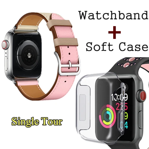 Rose Sakura Craie Herm логотип на застежке Свифт кожаный двойной один тур часы ремешок для Apple Watch серии 5 4 3 44 мм 40 мм браслет для iWatch - Цвет ремешка: Rose Sakura Craie