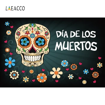 

Laeacco Day of the Dead Photography Backdrops Dia De Los Muertos Photo Backgrounds Colorful Flowers Skull Photophone Party Decor