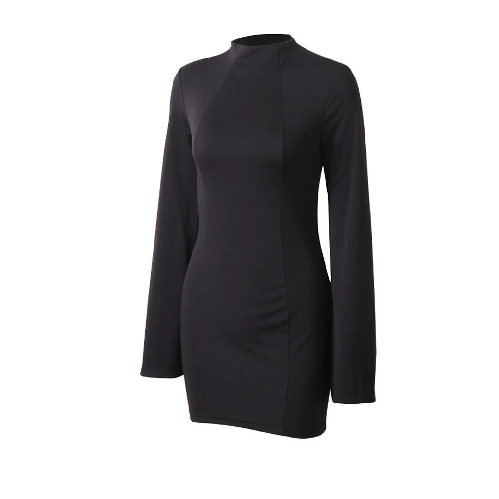 FREE OSTRICH Dress Fashion Women Sexy Slit Long Sleeve O-Neck Backless Solid Mini Dress Party Beach Girls Ladies 725