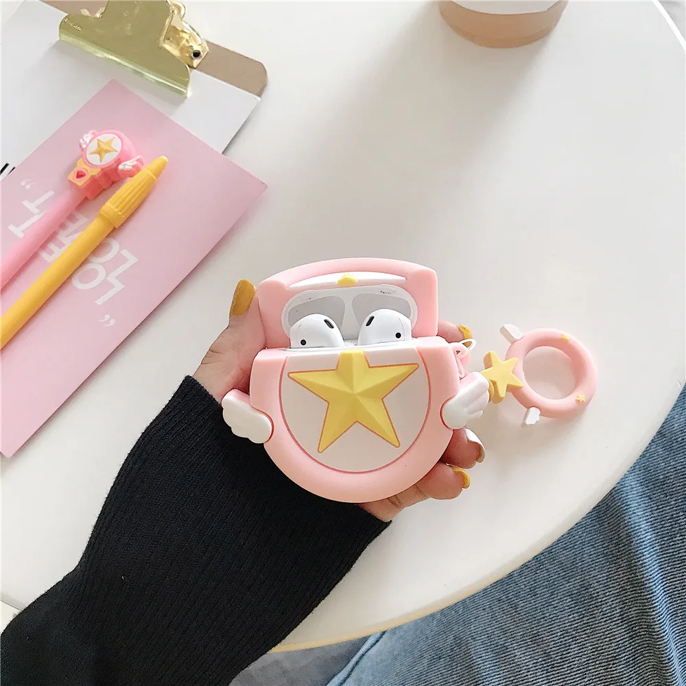 Card Captor Sakura Magic Wand Star Silicone Case For Airpods Apple Finger Strap Lanyard Earphone Protective Bag Box Shockproof