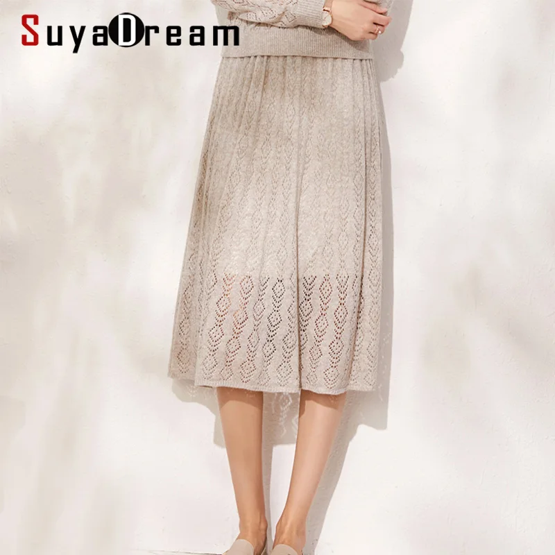 SuyaDream, женские вязаные длинные юбки, одноцветная, трапециевидная ...